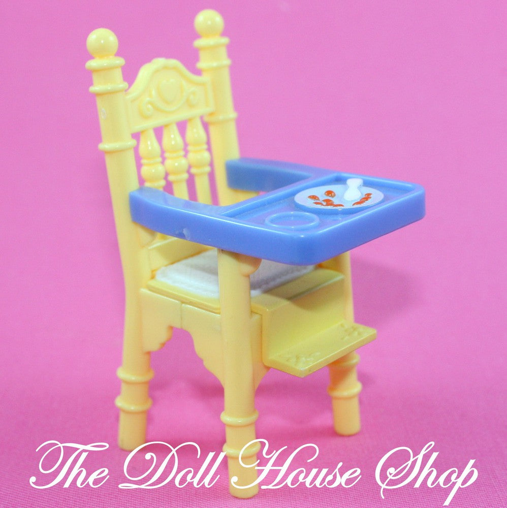 Fisher Price Loving Family Dollhouse Doll Blue Yellow High Chair-Toys & Hobbies:Preschool Toys & Pretend Play:Fisher-Price:1963-Now:Dollhouses-Fisher-Price-Blue,Chairs,Dining Room,Dollhouse,Dream Dollhouse,Fisher Price,Kitchen,Loving Family,Nursery Room,Used-The Dollhouse Shop