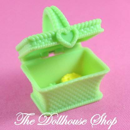 Fisher Price Loving Family Dollhouse Green Picnic Food Basket for convertible-Toys & Hobbies:Preschool Toys & Pretend Play:Fisher-Price:1963-Now:Dollhouses-Fisher-Price-Dollhouse,Fisher Price,Food Accessories,Kitchen,Loving Family,Used-The Dollhouse Shop