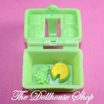 Fisher Price Loving Family Dollhouse Green Picnic Food Basket for convertible-Toys & Hobbies:Preschool Toys & Pretend Play:Fisher-Price:1963-Now:Dollhouses-Fisher-Price-Dollhouse,Fisher Price,Food Accessories,Kitchen,Loving Family,Used-Fisher Price Loving Family Dollhouse Green Picnic Basket with grapes and cheese. Perfect for dollhouses. Shop now at The Dollhouse Shop!-The Dollhouse Shop