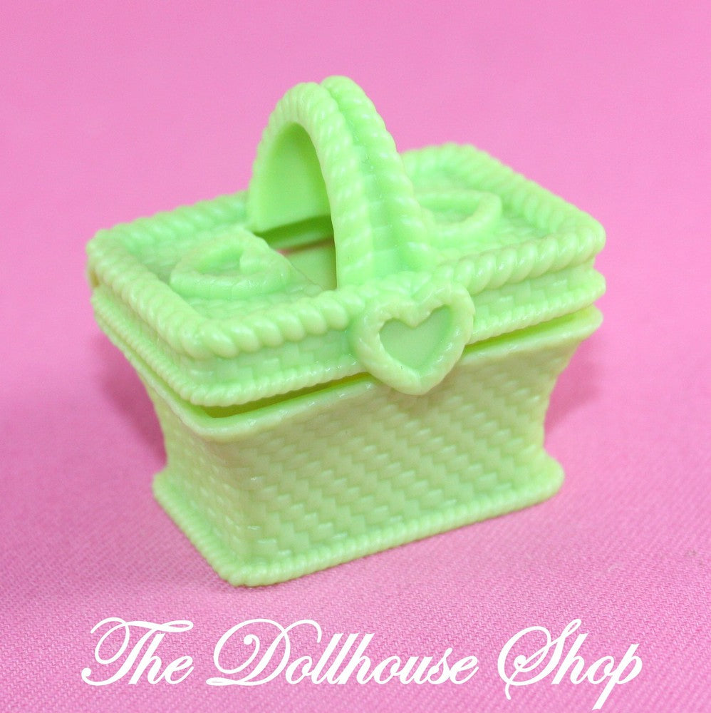 Fisher Price Loving Family Dollhouse Green Picnic Food Basket for convertible-Toys & Hobbies:Preschool Toys & Pretend Play:Fisher-Price:1963-Now:Dollhouses-Fisher-Price-Dollhouse,Fisher Price,Food Accessories,Kitchen,Loving Family,Used-The Dollhouse Shop