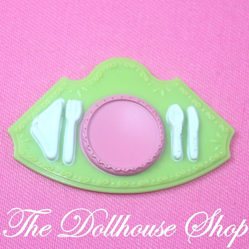Fisher Price Loving Family Dollhouse Green Place Setting Kitchen Food tray-Toys & Hobbies:Preschool Toys & Pretend Play:Fisher-Price:1963-Now:Dollhouses-Fisher-Price-Backyard Fun,Dining Room,Dollhouse,Fisher Price,Food Accessories,Green,Kitchen,Loving Family,Outdoor Furniture,Used-The Dollhouse Shop