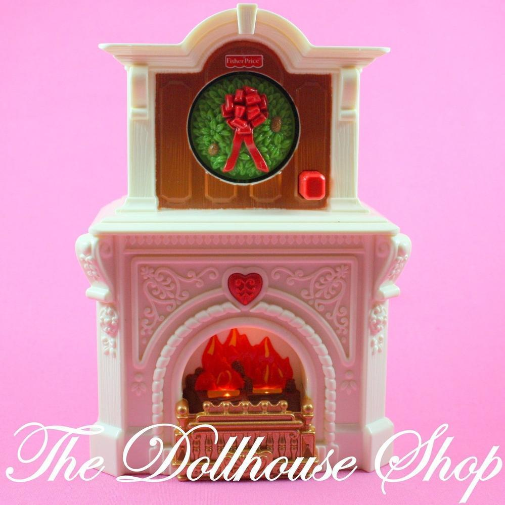 Fisher Price Loving Family Dollhouse Holiday Christmas Fireplace Mantle-Toys & Hobbies:Preschool Toys & Pretend Play:Fisher-Price:1963-Now:Dollhouses-Fisher-Price-Christmas,Dollhouse,Fisher Price,Holidays & Seasonal,Living Room,Loving Family,Used,White-The Dollhouse Shop