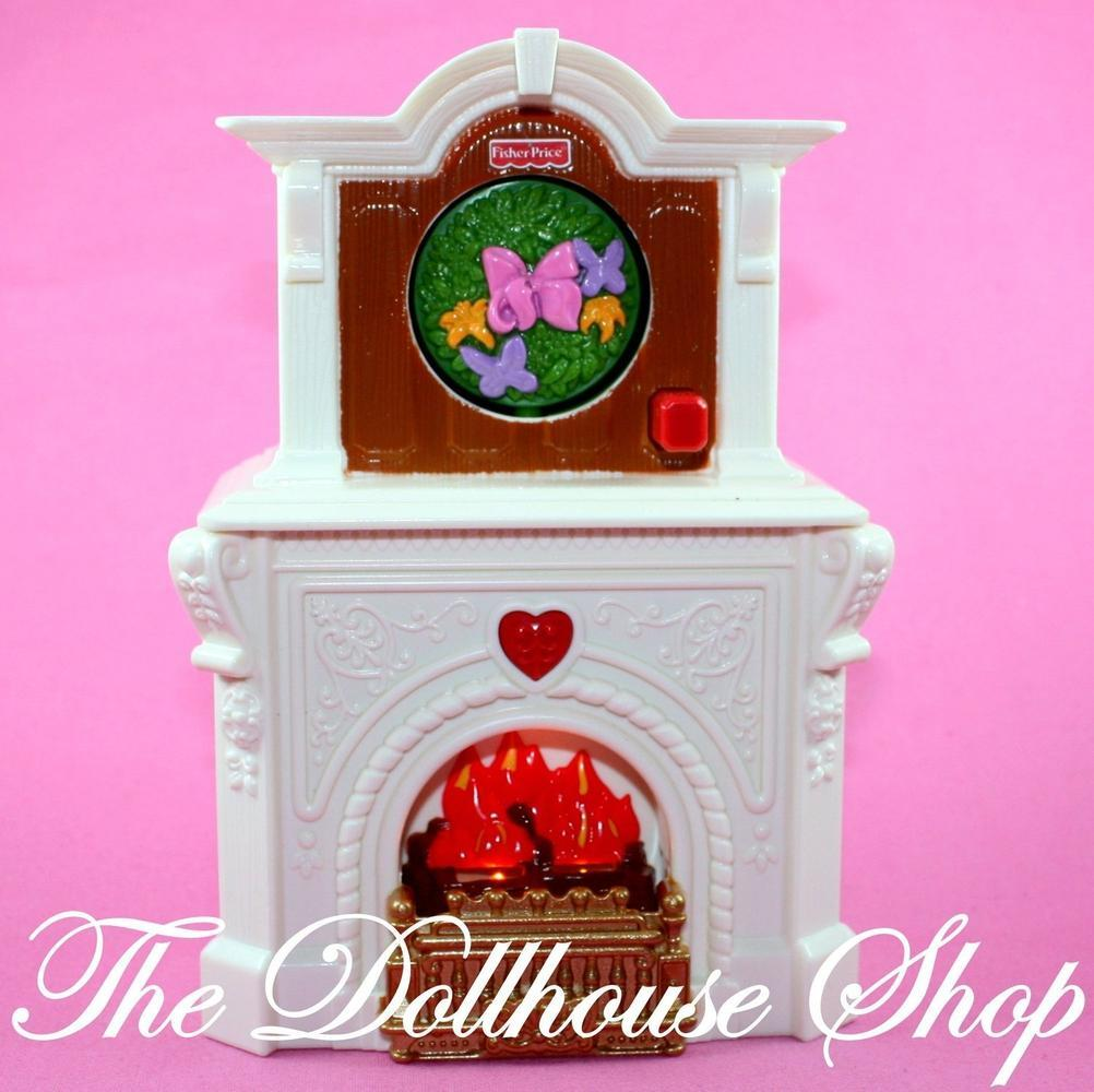 Fisher Price Loving Family Dollhouse Holiday Christmas Fireplace Mantle-Toys & Hobbies:Preschool Toys & Pretend Play:Fisher-Price:1963-Now:Dollhouses-Fisher-Price-Christmas,Dollhouse,Fisher Price,Holidays & Seasonal,Living Room,Loving Family,Used,White-The Dollhouse Shop