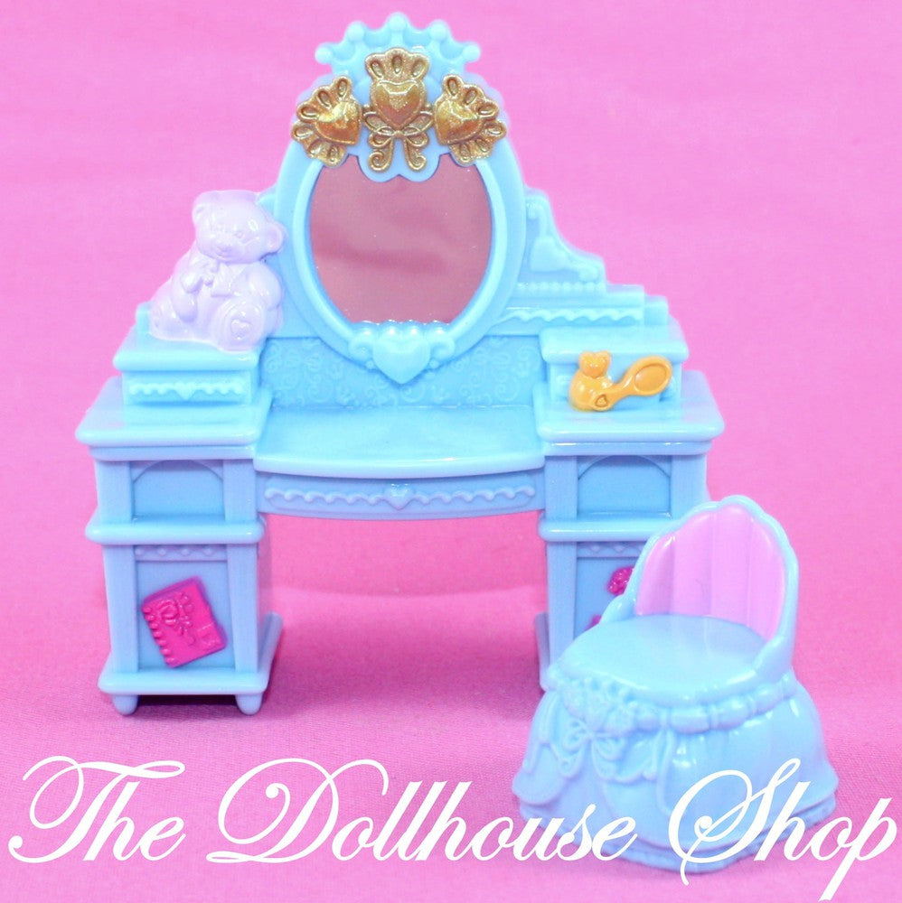 Fisher Price Loving Family Dollhouse Kids Bedroom Blue Vanity Dresser Stool-Toys & Hobbies:Preschool Toys & Pretend Play:Fisher-Price:1963-Now:Dollhouses-Fisher-Price-Bedroom,Dollhouse,Dream Dollhouse,Fisher Price,Kids Bedroom,Loving Family,Pink,Used,White-The Dollhouse Shop