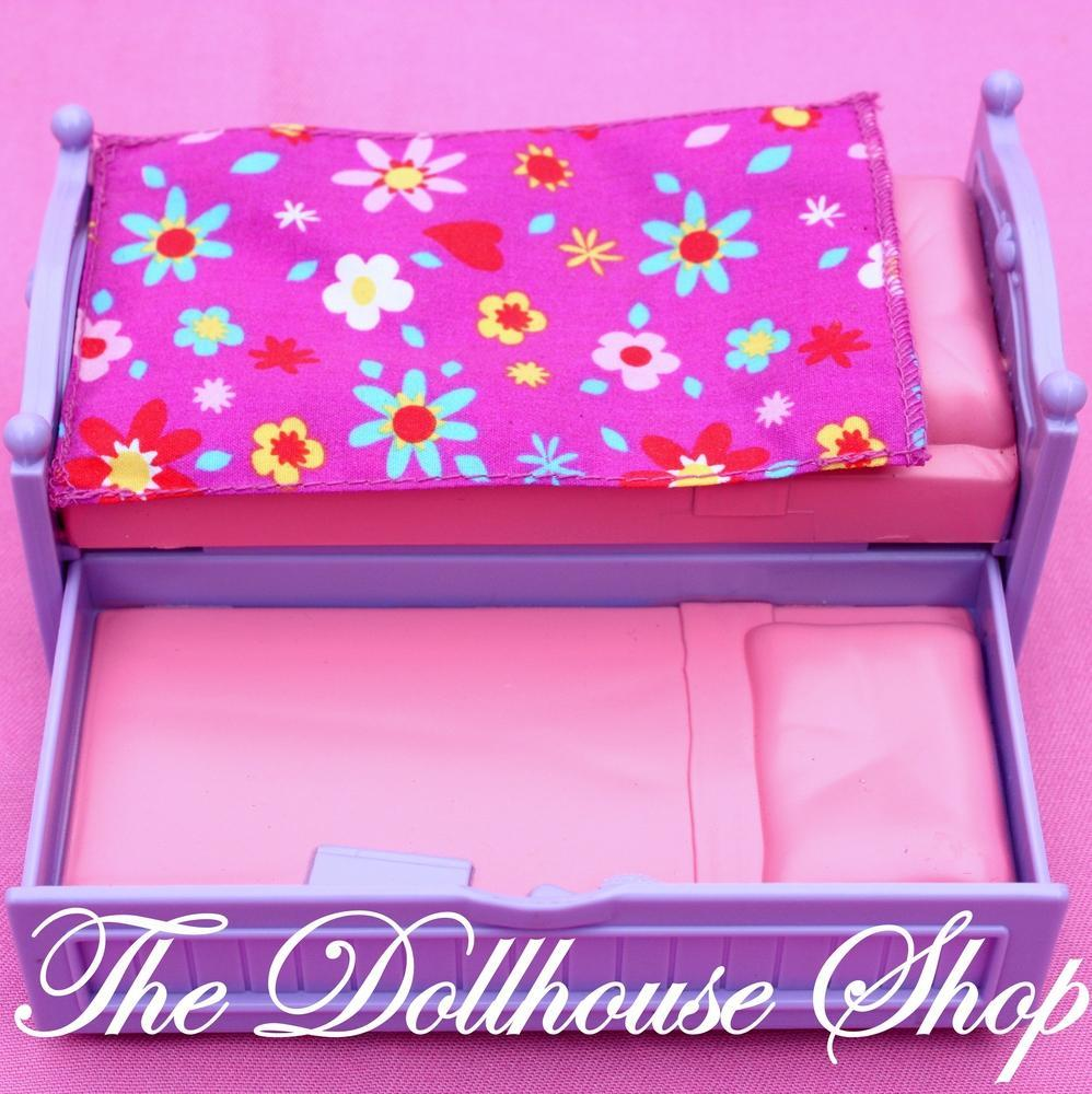 Fisher Price Loving Family Dollhouse Kids Bedroom Purple Twin Trundle Bed-Toys & Hobbies:Preschool Toys & Pretend Play:Fisher-Price:1963-Now:Dollhouses-Fisher-Price-Bedroom,Dollhouse,Fisher Price,Kids Bedroom,Loving Family,Used-The Dollhouse Shop