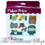 Fisher Price Loving Family Dollhouse Kitchen Cooking Fun Food Set-Toys & Hobbies:Preschool Toys & Pretend Play:Fisher-Price:1963-Now:Dollhouses-Fisher-Price-Dollhouse,Fisher Price,Food Accessories,Kitchen,Loving Family,New,New Boxed Sets-Dollhouse families are sure to cook up fun with all these "delicious" accessories! Breakfast, lunch, snack, food pieces. Includes chocolate chip cookie tray, 2 pizza plates, boxed pizza. eggs in a frying pan, mixer & toaster, wall shelf. Vintage New in Box for Fisher Price 