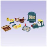 Fisher Price Loving Family Dollhouse Kitchen Cooking Fun Food Set-Toys & Hobbies:Preschool Toys & Pretend Play:Fisher-Price:1963-Now:Dollhouses-Fisher-Price-Dollhouse, Fisher Price, Food Accessories, Kitchen, Loving Family, New, New Boxed Sets-Dollhouse families are sure to cook up fun with all these "delicious" accessories! Breakfast, lunch, snack, food pieces. Includes chocolate chip cookie tray, 2 pizza plates, boxed pizza. eggs in a frying pan, mixer & toaster, wall shelf. Vintage New in Box for Fisher 