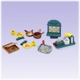 Fisher Price Loving Family Dollhouse Kitchen Cooking Fun Food Set-Toys & Hobbies:Preschool Toys & Pretend Play:Fisher-Price:1963-Now:Dollhouses-Fisher-Price-Dollhouse,Fisher Price,Food Accessories,Kitchen,Loving Family,New,New Boxed Sets-Dollhouse families are sure to cook up fun with all these "delicious" accessories! Breakfast, lunch, snack, food pieces. Includes chocolate chip cookie tray, 2 pizza plates, boxed pizza. eggs in a frying pan, mixer & toaster, wall shelf. Vintage New in Box for Fisher Price 