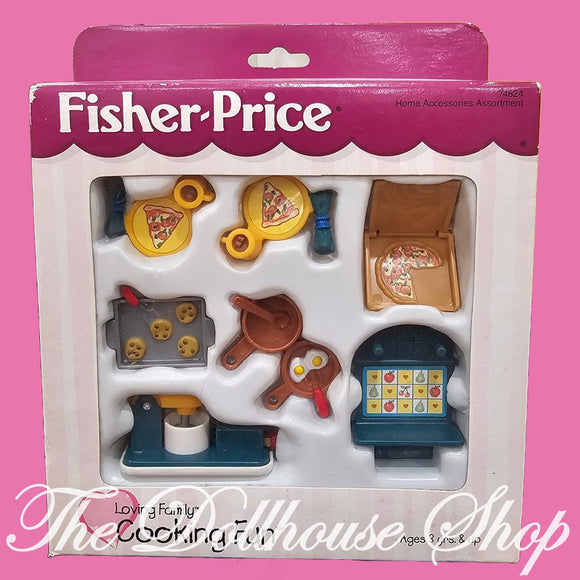 Fisher Price Loving Family Dollhouse Kitchen Cooking Fun Food Set-Toys & Hobbies:Preschool Toys & Pretend Play:Fisher-Price:1963-Now:Dollhouses-Fisher-Price-Dollhouse,Fisher Price,Food Accessories,Kitchen,Loving Family,New,New Boxed Sets-Dollhouse families are sure to cook up fun with all these 