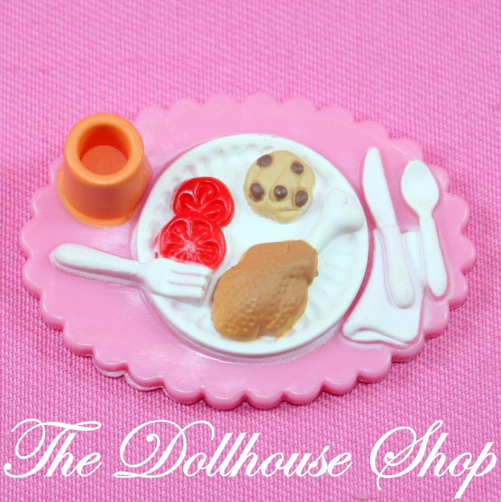 Fisher Price Loving Family Dollhouse Kitchen Pink Cookie Dinner Plate Food Tray-Toys & Hobbies:Preschool Toys & Pretend Play:Fisher-Price:1963-Now:Dollhouses-Fisher-Price-Dining Room,Dollhouse,Fisher Price,Food Accessories,Kitchen,Loving Family,Used-The Dollhouse Shop
