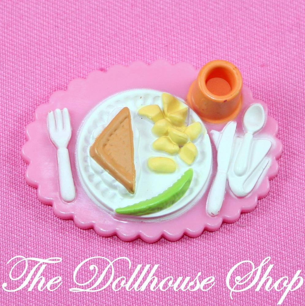 Fisher Price Loving Family Dollhouse Kitchen Pink Sandwich Drink Food Plate Tray-Toys & Hobbies:Preschool Toys & Pretend Play:Fisher-Price:1963-Now:Dollhouses-Fisher-Price-Dining Room,Dollhouse,Fisher Price,Food Accessories,Kitchen,Loving Family,Used-The Dollhouse Shop