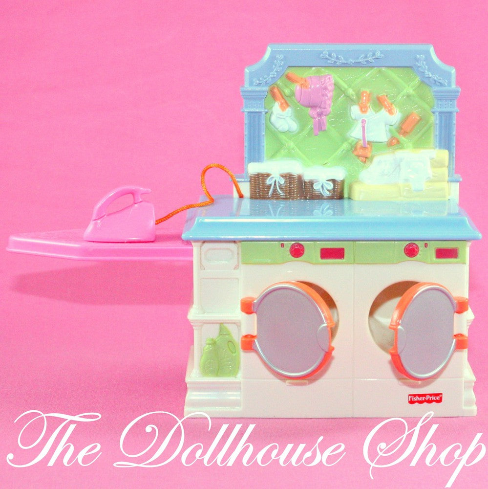 Fisher Price Loving Family Dollhouse Laundry white Washer Dryer Iron Ironing Board-Toys & Hobbies:Preschool Toys & Pretend Play:Fisher-Price:1963-Now:Dollhouses-Fisher-Price-Dollhouse,Fisher Price,Laundry Room,Loving Family,Used-The Dollhouse Shop