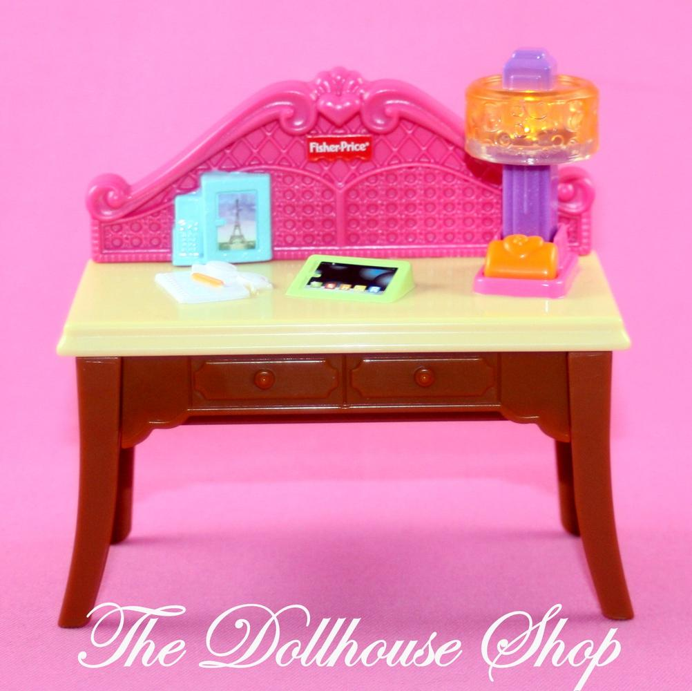 Fisher Price Loving Family Dollhouse Light Up Office Yellow Writing Desk w/ Lamp-Toys & Hobbies:Preschool Toys & Pretend Play:Fisher-Price:1963-Now:Dollhouses-Fisher-Price-Dollhouse,Fisher Price,Kids Bedroom,Loving Family,Office,Used-The Dollhouse Shop