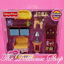 Fisher Price Loving Family Dollhouse Living Room Boxed Set-Toys & Hobbies:Preschool Toys & Pretend Play:Fisher-Price:1963-Now:Dollhouses-Fisher-Price-Chairs,Dollhouse,Fisher Price,Living Room,Loving Family,New,New Boxed Sets,Twin Time-Fisher Price Loving Family Dollhouse Living Room set with pups, furniture, and fun! Find this vintage 2006 boxed set only at The Dollhouse Shop.-The Dollhouse Shop