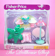 Fisher Price Loving Family Dollhouse Living Room Decorator Set w/ lamp-Toys & Hobbies:Preschool Toys & Pretend Play:Fisher-Price:1963-Now:Dollhouses-Fisher-Price-Dollhouse,Fisher Price,Lamps & Coffee Tables,Living Room,Loving Family,New,New Boxed Sets-Vintage Fisher Price Loving Family Dollhouse Decorator Set with rugs, lamps & more! New in box, rare find at The Dollhouse Shop. Perfect for pretend play!-The Dollhouse Shop