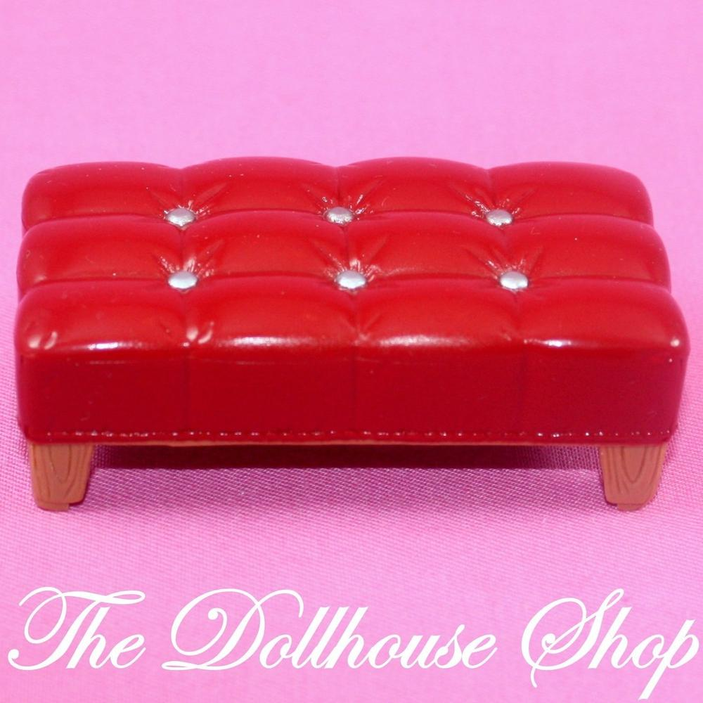 Fisher Price Loving Family Dollhouse Living Room Red Ottoman Sofa Stool Seat-Toys & Hobbies:Preschool Toys & Pretend Play:Fisher-Price:1963-Now:Dollhouses-Fisher-Price-Dollhouse,Fisher Price,Living Room,Loving Family,Used-The Dollhouse Shop