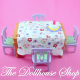 Fisher Price Loving Family Dollhouse Musical Celebrations Dining Table 4 chairs-Toys & Hobbies:Preschool Toys & Pretend Play:Fisher-Price:1963-Now:Dollhouses-Fisher-Price-Birthday Party Set,Dining Room,Dollhouse,Fisher Price,Kitchen,Loving Family,Sweet Sounds,table,Tables,Used-This table has a Birthday Party theme or it can be reversed / flipped over to be used for a Pizza Party Celebration. The center candle lights up and the table plays 2 different songs including Happy Birthday. Batteries required (Not I