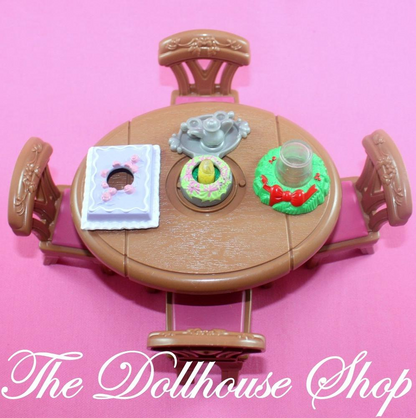 Fisher Price Loving Family Dollhouse Musical Christmas Dining Room Table Chairs-Toys & Hobbies:Preschool Toys & Pretend Play:Fisher-Price:1963-Now:Dollhouses-Fisher-Price-Brown,Christmas,Dining Room,Dollhouse,Fisher Price,Holidays & Seasonal,Loving Family,Tables,Used-The Dollhouse Shop