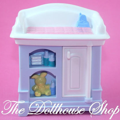Fisher Price Loving Family Dollhouse Nursery Blue Baby Doll's Changing Table-Toys & Hobbies:Preschool Toys & Pretend Play:Fisher-Price:1963-Now:Dollhouses-Fisher-Price-Bedroom,Dollhouse,Dream Dollhouse,Fisher Price,Kids Bedroom,Loving Family,Nursery Room,Twin Time,Used-Fisher Price Loving Family Dollhouse Blue Baby Doll Nursery Change Table with storage. Shop fun dollhouse accessories now at The Dollhouse Shop!-The Dollhouse Shop