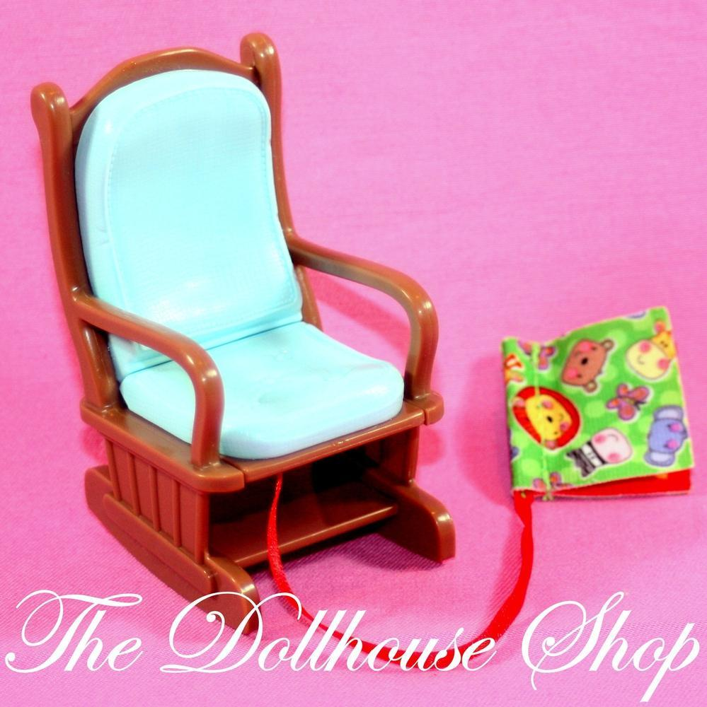 Fisher Price Loving Family Dollhouse Nursery Blue Brown Rocking Chair Book-Toys & Hobbies:Preschool Toys & Pretend Play:Fisher-Price:1963-Now:Dollhouses-Fisher-Price-Bedroom,Chairs,Dollhouse,Fisher Price,Kids Bedroom,Loving Family,Nursery Room,Used-The Dollhouse Shop