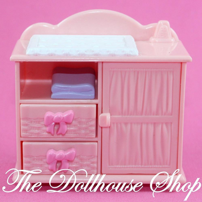 Fisher Price Loving Family Dollhouse Nursery Pink Changing Table w/ drawers-Toys & Hobbies:Preschool Toys & Pretend Play:Fisher-Price:1963-Now:Dollhouses-Fisher-Price-Dollhouse,Fisher Price,Kids Bedroom,Loving Family,Nursery Room,Sweet sounds,Used-The Dollhouse Shop