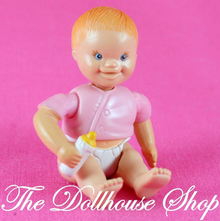 Fisher Price Loving Family Dollhouse Nursery Pink Top Diaper Baby Girl Doll-Toys & Hobbies:Preschool Toys & Pretend Play:Fisher-Price:1963-Now:Dollhouses-Fisher-Price-Baby,Dollhouse,Dolls,Fisher Price,Girl Dolls,Loving Family,Pink,Twin Time,Used,White-The Dollhouse Shop