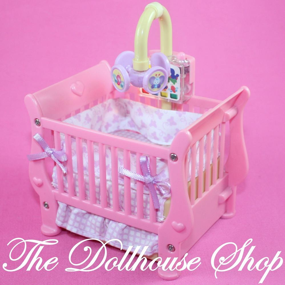 Fisher Price Loving Family Dollhouse Nursery Pink Twin Baby Doll Music lights Crib-Toys & Hobbies:Preschool Toys & Pretend Play:Fisher-Price:1963-Now:Dollhouses-Fisher-Price-Cribs & Cradles,Dollhouse,Fisher Price,Loving Family,Nursery Room,Twin Time,Used-The Dollhouse Shop