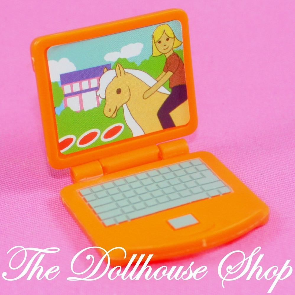 Fisher Price Loving Family Dollhouse Orange Doll Laptop Office Computer notebook-Toys & Hobbies:Preschool Toys & Pretend Play:Fisher-Price:1963-Now:Dollhouses-Fisher-Price-Dollhouse,Fisher Price,Loving Family,Office,orange,Used-The Dollhouse Shop