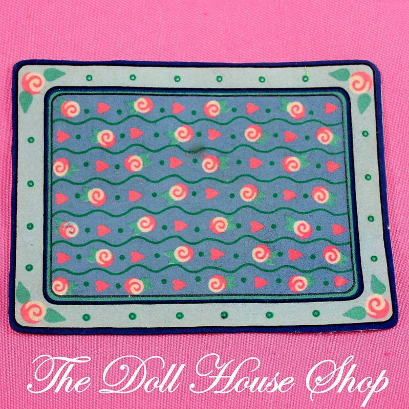 Fisher Price Loving Family Dollhouse Parents Bedroom Blue Floor Rug Mat-Toys & Hobbies:Preschool Toys & Pretend Play:Fisher-Price:1963-Now:Dollhouses-Fisher-Price-Bedroom,Blankets & Rugs,Dollhouse,Fisher Price,Living Room,Loving Family,Used-The Dollhouse Shop