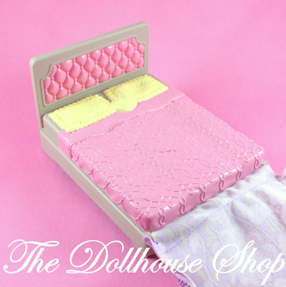 Fisher Price Loving Family Dollhouse Parent's Bedroom Pink Floral Bed-Toys & Hobbies:Preschool Toys & Pretend Play:Fisher-Price:1963-Now:Dollhouses-Fisher-Price-Bedroom,Dollhouse,Fisher Price,Loving Family,Used-The Dollhouse Shop