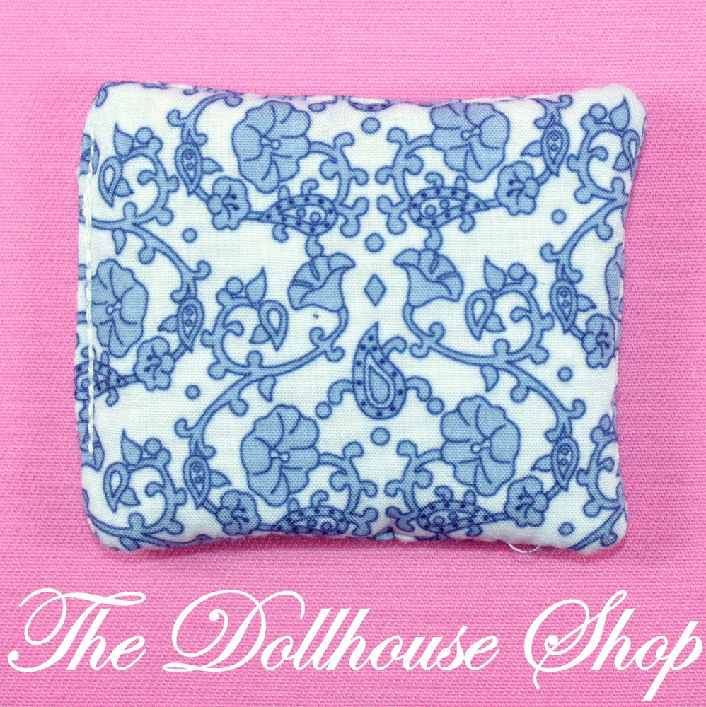 Fisher Price Loving Family Dollhouse Parent's Blue White Floral Bed Pillow-Toys & Hobbies:Preschool Toys & Pretend Play:Fisher-Price:1963-Now:Dollhouses-Fisher-Price-Bedroom,Dollhouse,Fisher Price,Loving Family,Parents Bedroom,Pillows,Sweet Sounds,Used,White-Fisher Price Loving Family Dollhouse White Floral doll's bed pillow with flowers and stripes. Originally sold in the parents' bedroom set. Gently used, pre-owned condition Perfect for Fisher Price Loving family Dream Dollhouse or Playskool Dollhouse.-Th