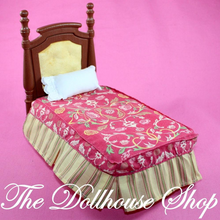 Fisher Price Loving Family Dollhouse Parents Double Queen Bed-Toys & Hobbies:Preschool Toys & Pretend Play:Fisher-Price:1963-Now:Dollhouses-Fisher-Price-Bedroom,Brown,Dollhouse,Fisher Price,Loving Family,Parents Bedroom,Used-The Dollhouse Shop