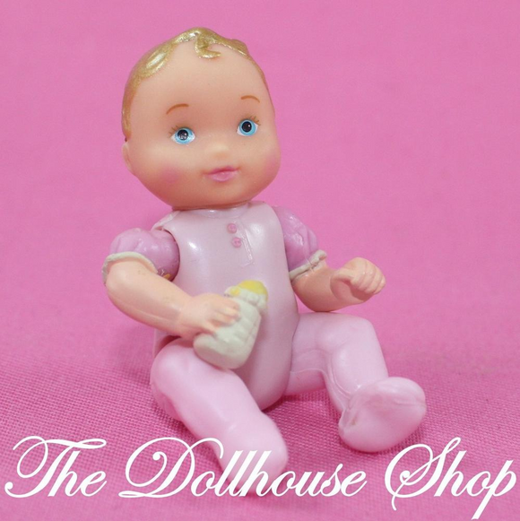 Fisher Price Loving Family Dollhouse People Twin Pink Baby Girl Doll Bottle-Toys & Hobbies:Preschool Toys & Pretend Play:Fisher-Price:1963-Now:Dollhouses-Fisher-Price-Baby,Dollhouse,Dolls,Fisher Price,Girl Dolls,Loving Family,Nursery Room,Pink,Used-The Dollhouse Shop