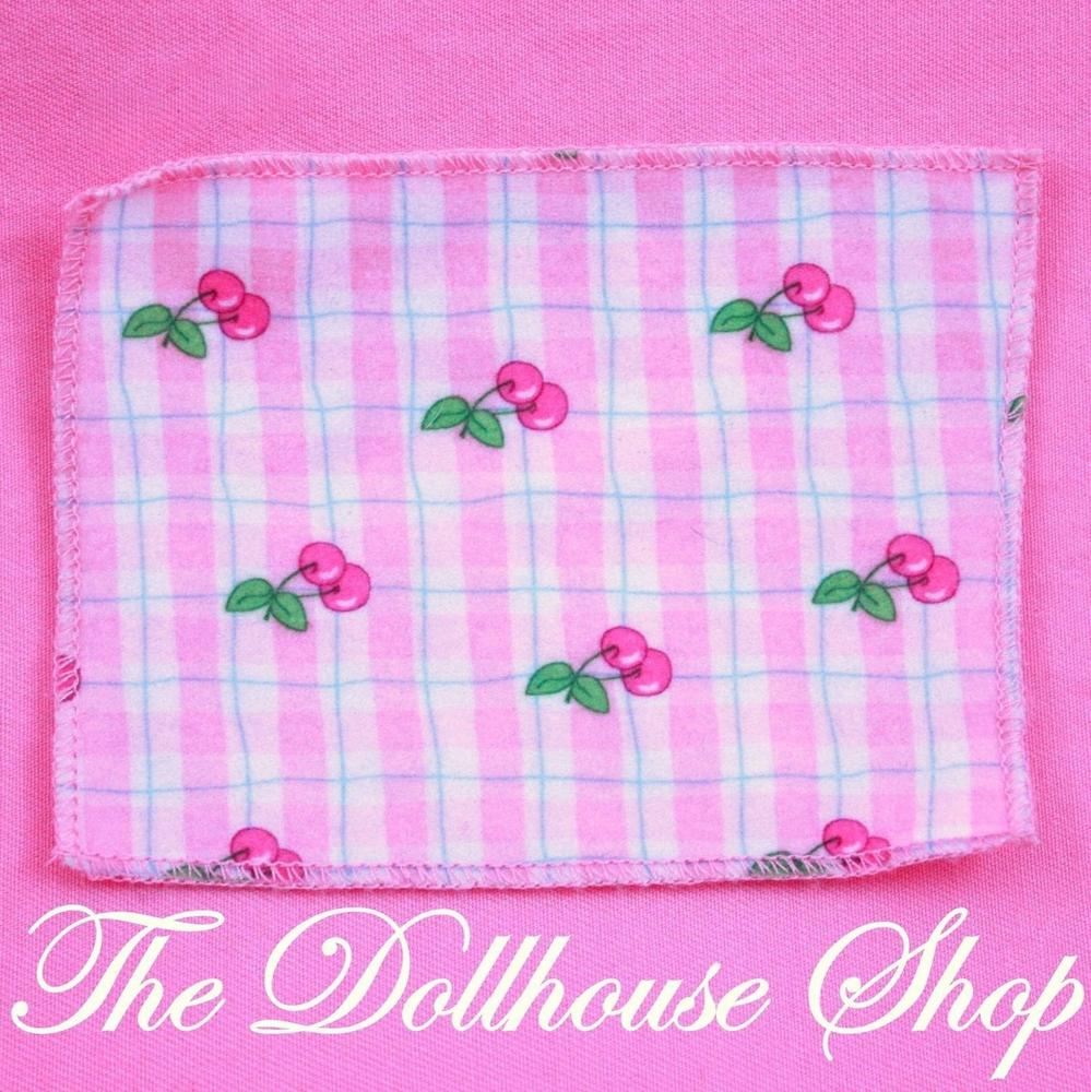 Fisher Price Loving Family Dollhouse Picnic Rug Pink Cherry Horse Stable Blanket-Toys & Hobbies:Preschool Toys & Pretend Play:Fisher-Price:1963-Now:Dollhouses-Fisher-Price-Animal & Pet Accessories,Blankets & Rugs,Dollhouse,Fisher Price,Horses & Stables,Loving Family,Pink,Sweet Expressions Stable,Used-The Dollhouse Shop