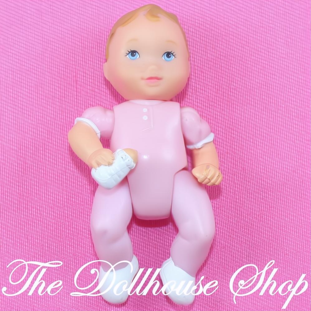 Fisher-Price Loving Family Dollhouse Pink Baby Girl Doll Bottle White Socks-The Dollhouse Shop