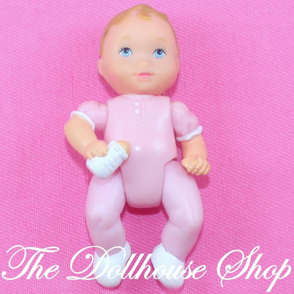 Fisher Price Loving Family Dollhouse Pink Baby Girl Doll Bottle White Socks-Toys & Hobbies:Preschool Toys & Pretend Play:Fisher-Price:1963-Now:Dollhouses-Fisher-Price-Baby,Dollhouse,Dolls,Fisher Price,Girl Dolls,Loving Family,Nursery Room,Pink,Used-The Dollhouse Shop
