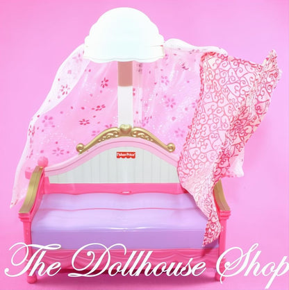 Fisher Price Loving Family Dollhouse Pink Canopy Dolls Bed Kids Bedroom-The Dollhouse Shop