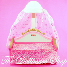 Fisher Price Loving Family Dollhouse Pink Canopy Dolls Bed Kids Bedroom-Toys & Hobbies:Preschool Toys & Pretend Play:Fisher-Price:1963-Now:Dollhouses-Fisher-Price-Bedroom,Dollhouse,Fisher Price,Kids Bedroom,Loving Family,Pink,Used-The Dollhouse Shop
