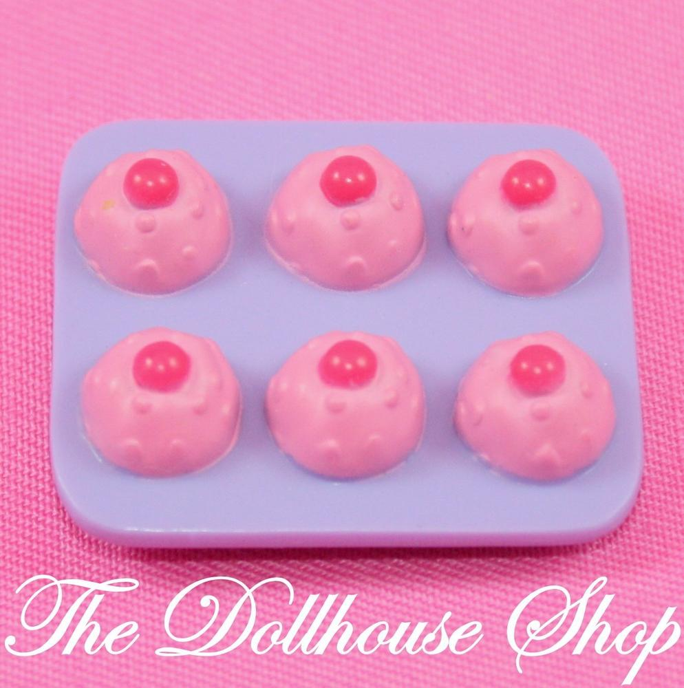 Fisher Price Loving Family Dollhouse Pink Cupcakes Muffin Kitchen Doll Food Tray-Toys & Hobbies:Preschool Toys & Pretend Play:Fisher-Price:1963-Now:Dollhouses-Fisher-Price-Dining Room,Dollhouse,Fisher Price,Food Accessories,Kitchen,Loving Family,Pink,Used-The Dollhouse Shop