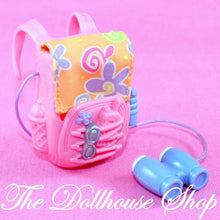 Fisher Price Loving Family Dollhouse Pink Hiking Camping Bag Backpack Picnic-Toys & Hobbies:Preschool Toys & Pretend Play:Fisher-Price:1963-Now:Dollhouses-Fisher-Price-Camping Sets,Doll Dress Ups,Dollhouse,Fisher Price,Loving Family,Soft Furnishings,Used-Fisher Price Loving Family Dollhouse Pink Hiking Backpack with blue binoculars for fun camping play! Find it now at The Dollhouse Shop, perfect for kids!-The Dollhouse Shop
