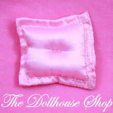 Fisher Price Loving Family Dollhouse Pink Satin Throw Pillow Doll Sofa Cushion-Toys & Hobbies:Preschool Toys & Pretend Play:Fisher-Price:1963-Now:Dollhouses-Fisher-Price-Bedroom,Dollhouse,Fisher Price,Loving Family,Parents Bedroom,Pillows,Pink,Used-The Dollhouse Shop
