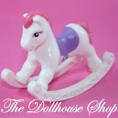Fisher Price Loving Family Dollhouse Pink White Rocking Horse Baby Girl Nursery-Toys & Hobbies:Preschool Toys & Pretend Play:Fisher-Price:1963-Now:Dollhouses-Fisher-Price-Dollhouse,Fisher Price,Kids Bedroom,Loving Family,Nursery Room,Playroom,Used-The Dollhouse Shop