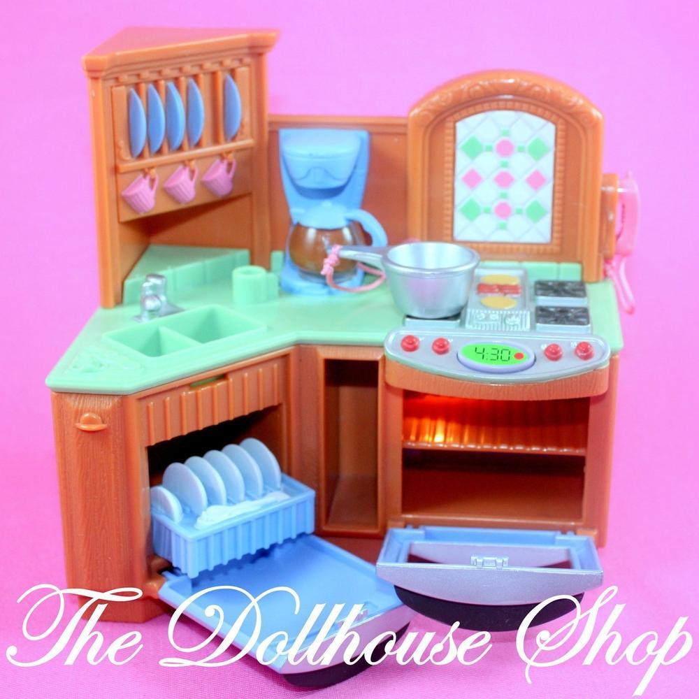 Fisher Price Loving Family Dollhouse Premium Brown Kitchen Stove Oven Sink-Toys & Hobbies:Preschool Toys & Pretend Play:Fisher-Price:1963-Now:Dollhouses-Fisher-Price-Brown,Dollhouse,Fisher Price,Kitchen,Loving Family,Twin Time,Used-Fisher Price Loving Family Twin Time Kitchen with lights, sounds, oven & phone. Perfect for dollhouse fun! Shop now at The Dollhouse Shop!-The Dollhouse Shop