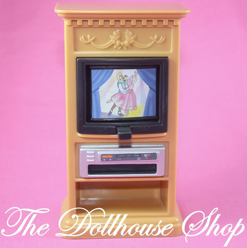 Fisher Price Loving Family Dollhouse Pretend 3 screen Flip TV Tan Television-Toys & Hobbies:Preschool Toys & Pretend Play:Fisher-Price:1963-Now:Dollhouses-Fisher-Price-Dollhouse,Fisher Price,Living Room,Loving Family,Used-The Dollhouse Shop