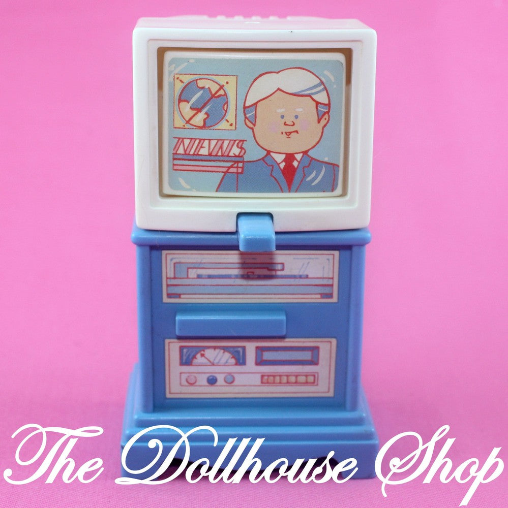 Fisher Price Loving Family Dollhouse Pretend Blue 3 screen Flip TV Television-Toys & Hobbies:Preschool Toys & Pretend Play:Fisher-Price:1963-Now:Dollhouses-Fisher-Price-Blue,Dollhouse,Fisher Price,Living Room,Loving Family,Used-The Dollhouse Shop
