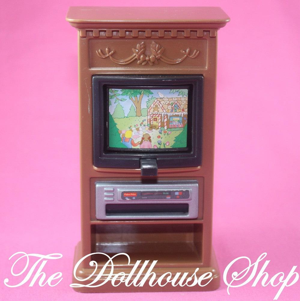 Fisher Price Loving Family Dollhouse Pretend Brown 3 screen Flip TV Television-Toys & Hobbies:Preschool Toys & Pretend Play:Fisher-Price:1963-Now:Dollhouses-Fisher-Price-Brown,Dollhouse,Fisher Price,Living Room,Loving Family,Used-Fisher Price Loving Family Dollhouse 3-channel flip TV toy, perfect for pretend play. Find this rare gem today at The Dollhouse Shop!-The Dollhouse Shop