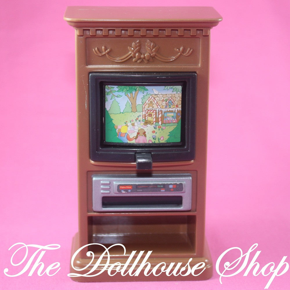 Fisher Price Loving Family Dollhouse Pretend Brown 3 screen Flip TV Television-Toys & Hobbies:Preschool Toys & Pretend Play:Fisher-Price:1963-Now:Dollhouses-Fisher-Price-Brown,Dollhouse,Fisher Price,Living Room,Loving Family,Used-The Dollhouse Shop