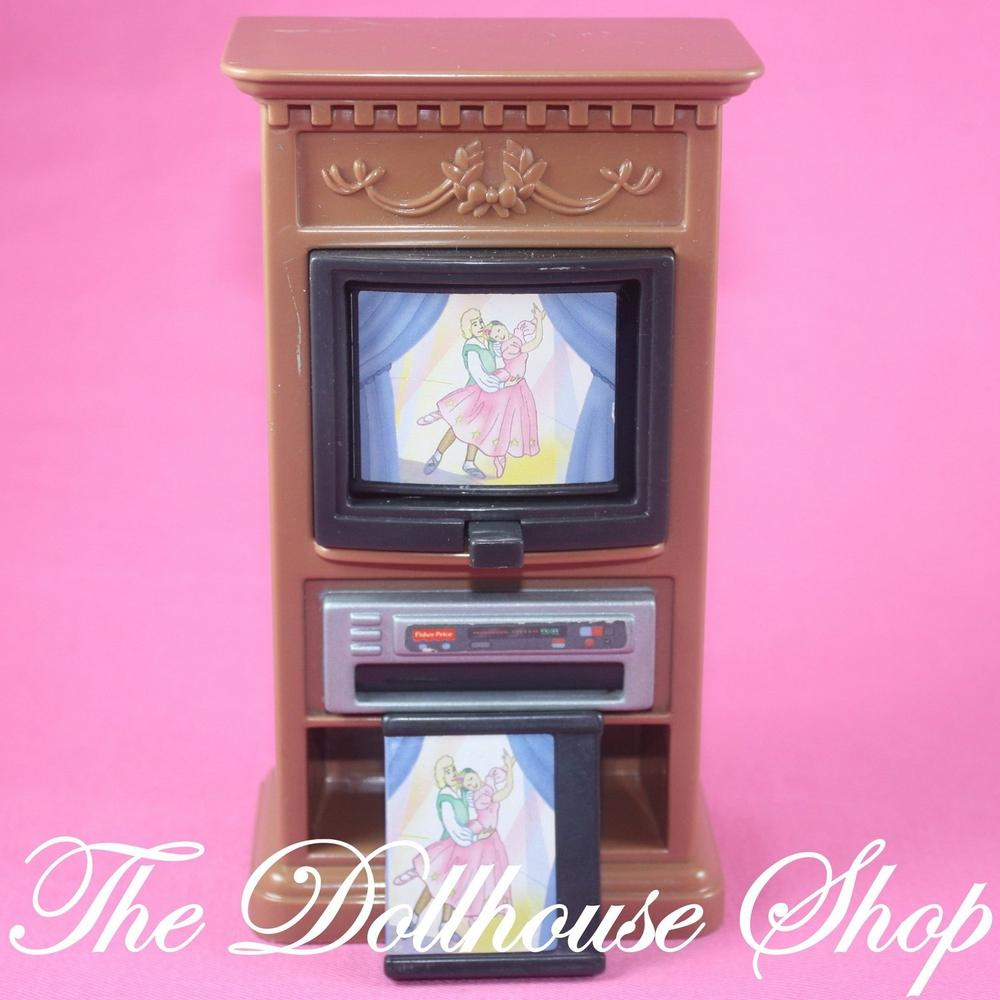 Fisher Price Loving Family Dollhouse Pretend Brown 3 screen Flip TV Television-Toys & Hobbies:Preschool Toys & Pretend Play:Fisher-Price:1963-Now:Dollhouses-Fisher-Price-Brown,Dollhouse,Fisher Price,Living Room,Loving Family,Used-The Dollhouse Shop