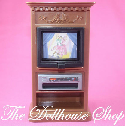 Fisher Price Loving Family Dollhouse Pretend Brown 3 screen Flip TV Television-Toys & Hobbies:Preschool Toys & Pretend Play:Fisher-Price:1963-Now:Dollhouses-Fisher-Price-Brown,Dollhouse,Fisher Price,Living Room,Loving Family,Used-Fisher Price Loving Family Dollhouse 3-channel flip TV toy, perfect for pretend play. Find this rare gem today at The Dollhouse Shop!-The Dollhouse Shop