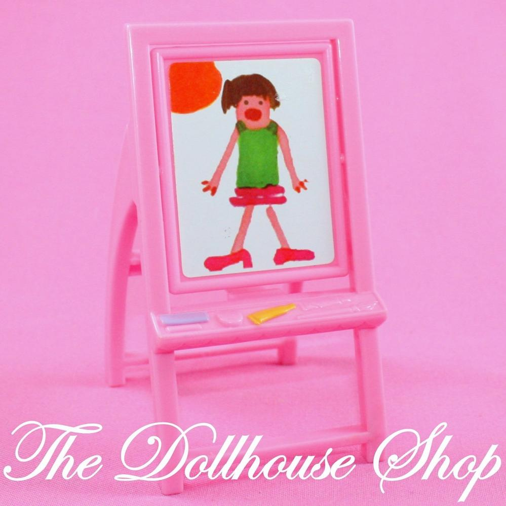 Fisher Price Loving Family Dollhouse Pretend Pink Kid Doll Art Easel Chalk Board-Toys & Hobbies:Preschool Toys & Pretend Play:Fisher-Price:1963-Now:Dollhouses-Fisher-Price-Dollhouse,Fisher Price,Loving Family,Outdoor Furniture,Pink,Playroom,Used-The Dollhouse Shop